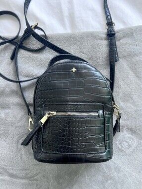 Peta + Jain Black Croc-Embossed Mini Backpack with Gold Hardware